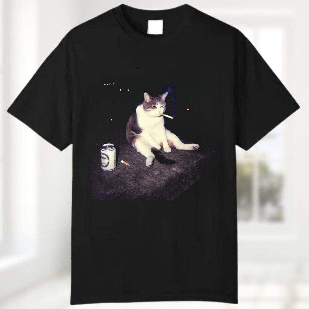 Funny Smoking Cat Meme Shirt  Gen Z Cool Cat Unisex Tee
